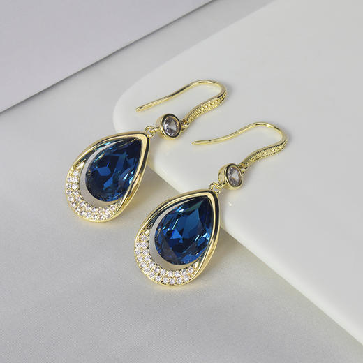 JU-D653韩国新款蓝色水晶耳环女网红潮时尚气质镶钻短款水滴耳钩耳饰 商品图2