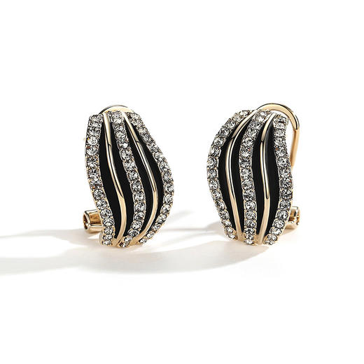 JU-AB93027新款日韩网红黑色条纹耳环女时尚气质满钻个性简约耳扣式耳钉 商品图4