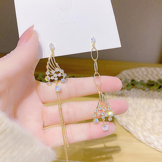 JU-D0839韩国气质时尚流苏耳坠AB版不对称天使翅膀耳环2021新款潮网红耳钉 商品图1