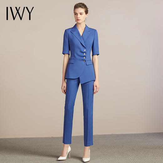 IWY/短袖高端时尚总裁蓝色西装套装气质洋气设计感商务套裤正装212043C1+P1 商品图2