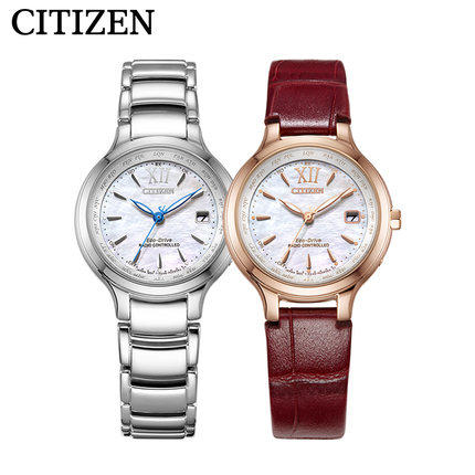 西铁城日本官方正品复古皮带光动能万年历电波女表EC1173-10D 商品图6