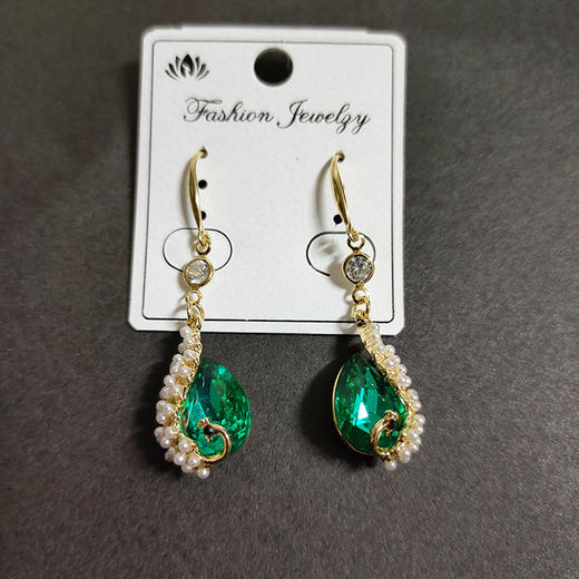 JU-B653创意水滴形韩国气质时尚小清新铜耳钩蓝色水晶珍珠时尚耳环女新款 商品图1