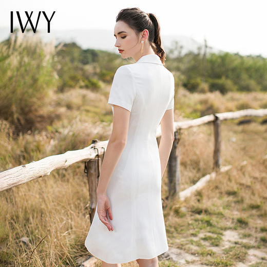 IWY/气质白色短袖连衣裙女高端职业装双排扣商务正装显瘦通勤西装套裙Q12096+YD-096 商品图3