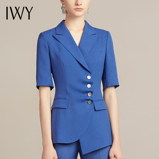 IWY/短袖高端时尚总裁蓝色西装套装气质洋气设计感商务套裤正装212043C1+P1 商品图4