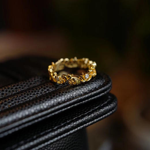 龢盒原创 18k金镶钻忍冬纹古典戒指 商品图0