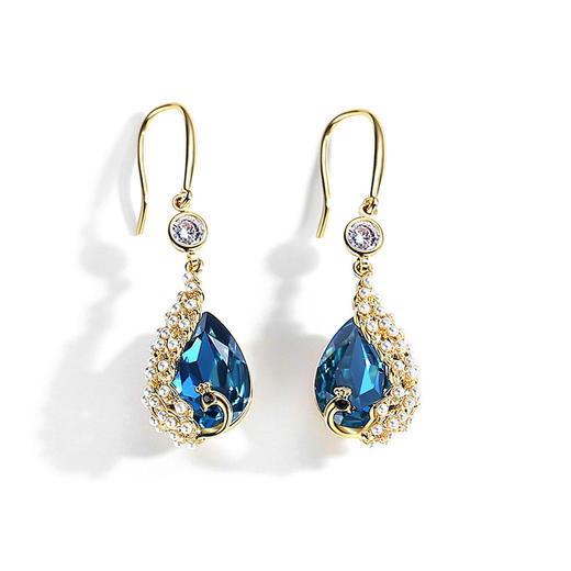 JU-B653创意水滴形韩国气质时尚小清新铜耳钩蓝色水晶珍珠时尚耳环女新款 商品图4