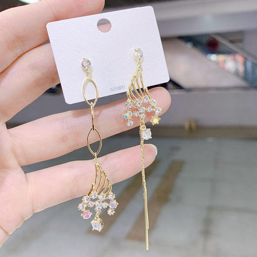 JU-D0839韩国气质时尚流苏耳坠AB版不对称天使翅膀耳环2021新款潮网红耳钉 商品图3