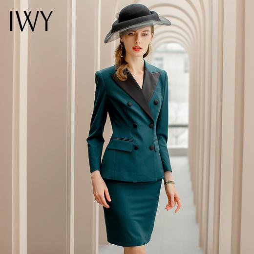 IWY/复古英伦风墨绿色职业套装女时尚名媛套裙OL高端气质工作服女CS1125-G 商品图2
