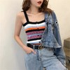 港味chic外穿针织小吊带彩虹条纹背心打底衫内搭韩版无袖T恤上衣 商品缩略图1