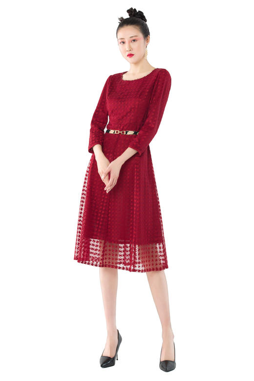 [伯妮斯茵】3S5577--曙红色连衣裙--《秋装时尚系列》 商品图7