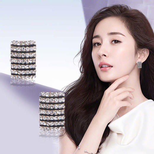 JU-D9580新款潮耳环女网红气质小巧黑色条纹耳钉韩国满钻棱形耳扣 商品图0