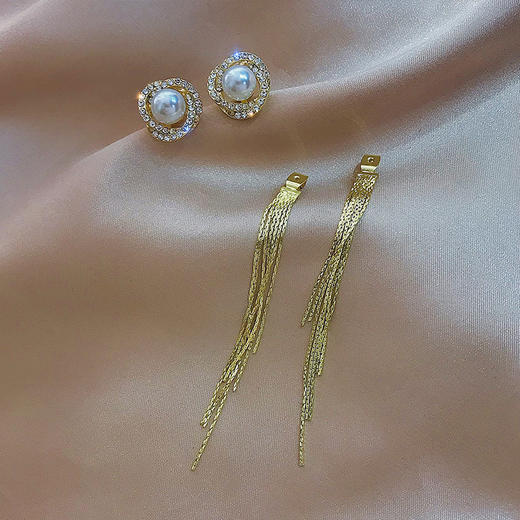 JU-A1876韩国时髦的耳坠2021新款气质春夏款珍珠复古港风耳环女简约冷淡风 商品图3