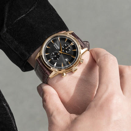 西铁城日本官方正品休闲商务计时日历皮带光动能男表CA7008-11E 商品图5