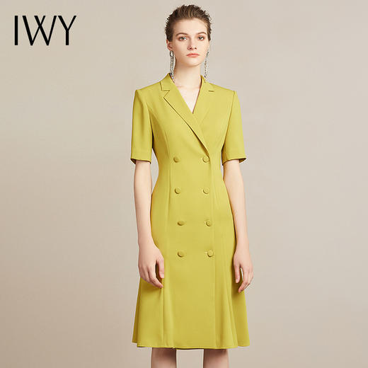 IWY/高端时尚芥末黄中袖连衣裙欧美女装西装领修身气质名媛裙212035Q1 商品图1
