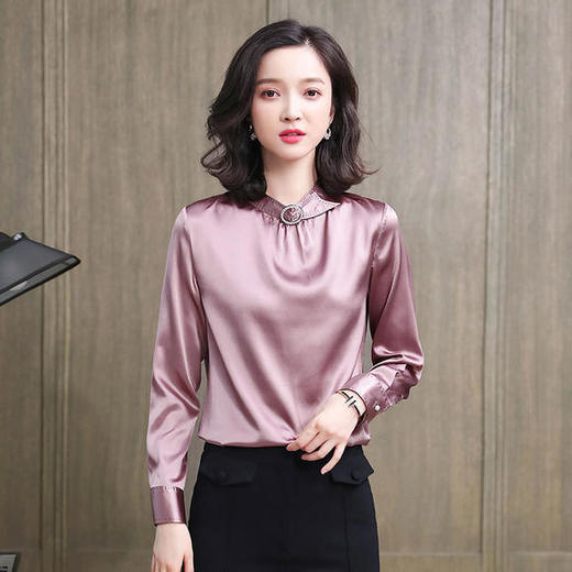 ASE-L6627纯色V领时尚真丝衬衫 商品图3