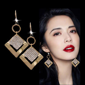 JU-A35061个性夸张时尚大耳环女潮气质网红新款耳钉几何方形耳钩耳饰品