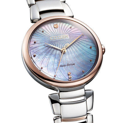 西铁城日本官方正品时尚贝母盘玫瑰金色钢带光动能女表EM0854-89Y 商品图2