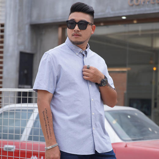 【100%棉】【新款DM】大依优型大码男装短袖衬衫牛津纺加肥加大半袖衬衣上衣夏季男士 商品图3