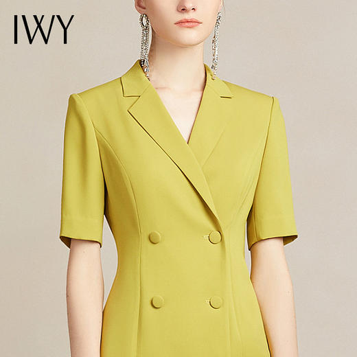 IWY/高端时尚芥末黄中袖连衣裙欧美女装西装领修身气质名媛裙212035Q1 商品图4
