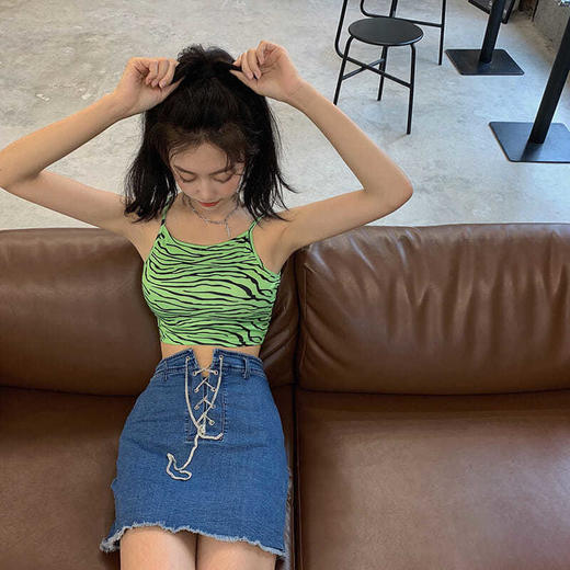 2022夏季新款欧美个性荧光绿斑马纹修身内搭露脐吊带小背心女潮 商品图1