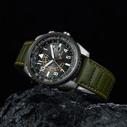 西铁城小牛皮带夜光深度防水日期显示光动能运动男表BJ7135-02E 商品图2