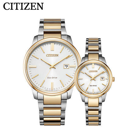 西铁城官方正品不锈钢间玫瑰金色日期显示光动能女表EW2596-89A 商品图4