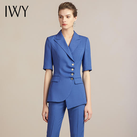 IWY/短袖高端时尚总裁蓝色西装套装气质洋气设计感商务套裤正装212043C1+P1 商品图1