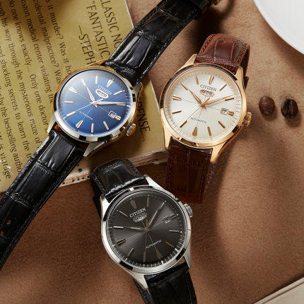 西铁城日本官方正品小牛皮带不锈钢防水机械男表NH8390-20H 商品图1