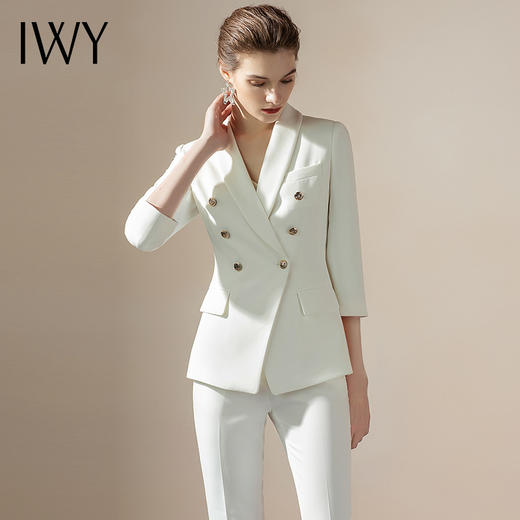 IWY/时尚英伦白色双排扣西装套装女七分袖正装西服职业装OL工装女CP1246-W 商品图1