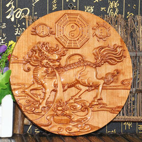 桃木立体本色麒麟摆件