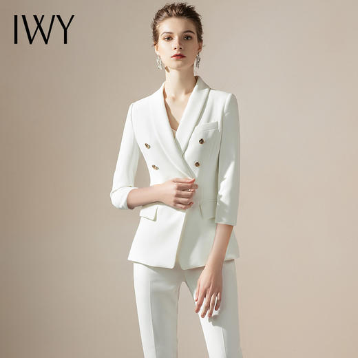 IWY/时尚英伦白色双排扣西装套装女七分袖正装西服职业装OL工装女CP1246-W 商品图4