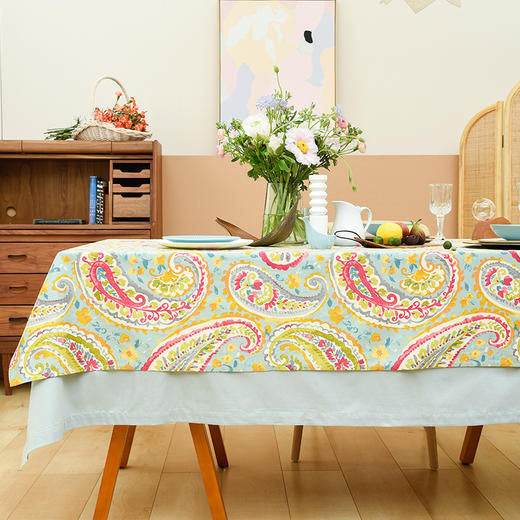 蓝粉火腿纹美式田园法式桌布 商品图0