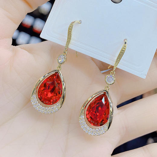 JU-D653韩国新款蓝色水晶耳环女网红潮时尚气质镶钻短款水滴耳钩耳饰 商品图3