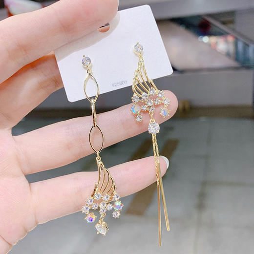 JU-D0839韩国气质时尚流苏耳坠AB版不对称天使翅膀耳环2021新款潮网红耳钉 商品图0