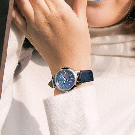 西铁城日本官方正品蓝盘皮带简约光动能万年历多局电波女表EC1170-18N 商品图6