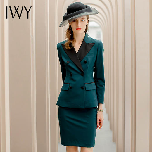 IWY/复古英伦风墨绿色职业套装女时尚名媛套裙OL高端气质工作服女CS1125-G 商品图1