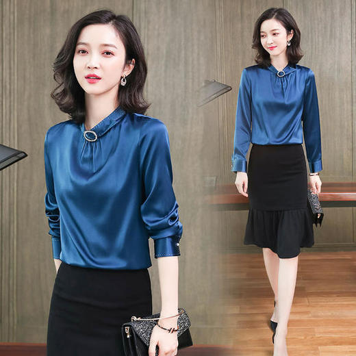 ASE-L6627纯色V领时尚真丝衬衫 商品图1