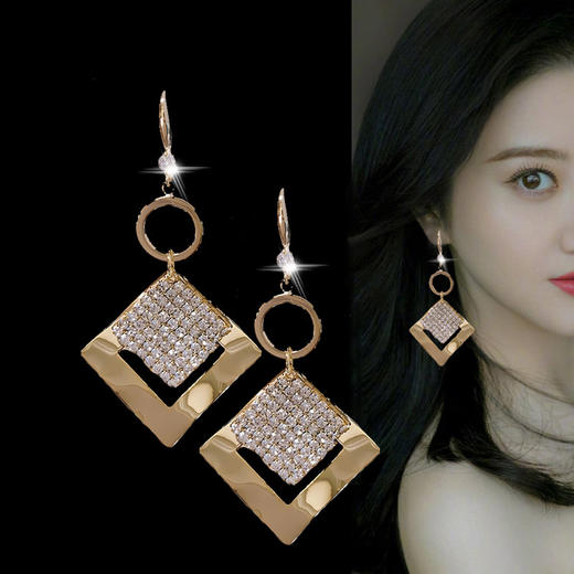 JU-A35061个性夸张时尚大耳环女潮气质网红新款耳钉几何方形耳钩耳饰品 商品图2