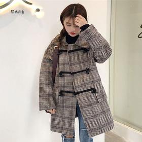 JQ女士冬季两粒扣Topokki格纹大衣冬季半外套JPY带授权招加盟代理