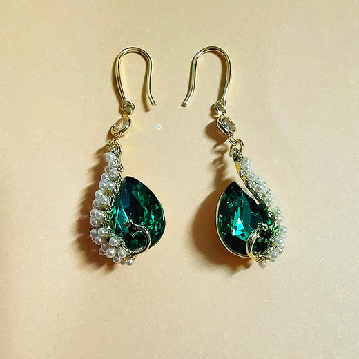 JU-B653创意水滴形韩国气质时尚小清新铜耳钩蓝色水晶珍珠时尚耳环女新款 商品图3