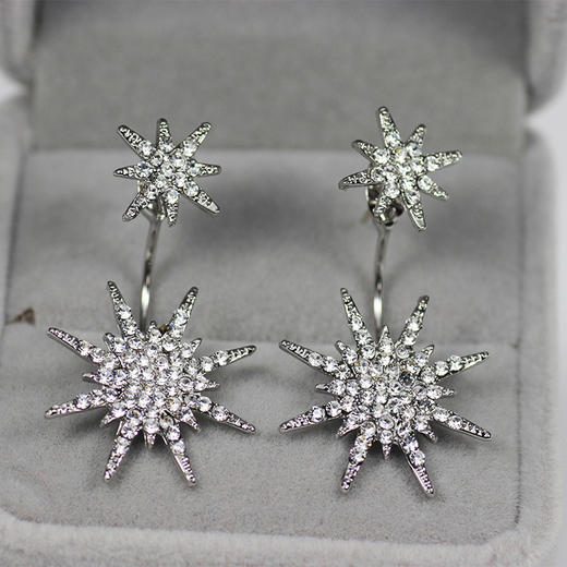 JU-HG0320欧美气质夸张后挂式镶钻八芒星耳环网红时尚街拍太阳花耳钉耳坠女 商品图2
