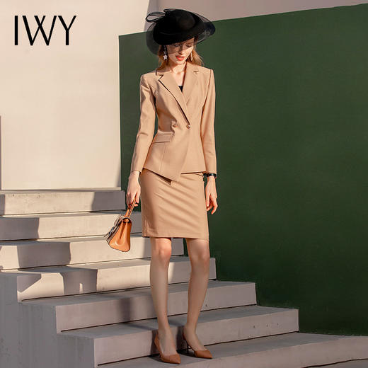 IWY/卡其色西装套装女通勤套裙不对称气质高端名媛ol职业装女C1127+S982 商品图2