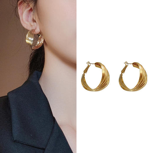 JU-A5806欧美风耳饰简约个性大气耳环港风时尚耳钉女2021年新款潮麻花耳圈 商品图1