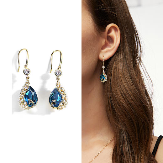 JU-B653创意水滴形韩国气质时尚小清新铜耳钩蓝色水晶珍珠时尚耳环女新款 商品图0