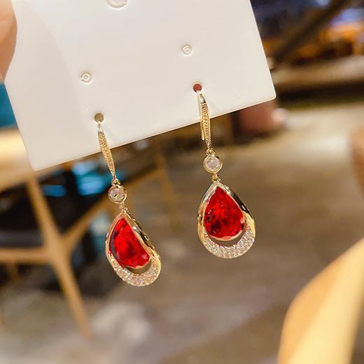 JU-D653韩国新款蓝色水晶耳环女网红潮时尚气质镶钻短款水滴耳钩耳饰 商品图1