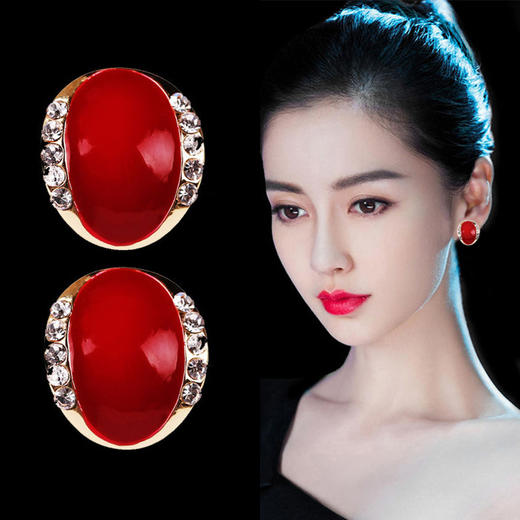 JU-AX20112新款耳环个性弧形红色耳钉女韩国超仙复古合金耳饰 商品图1