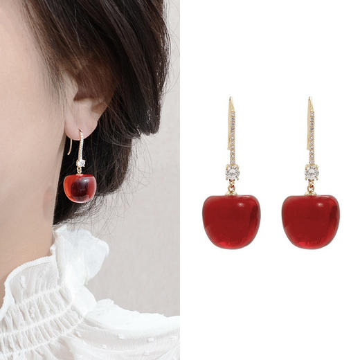 JU-AD0322红色樱桃耳环2021新款车厘子耳饰日韩网红水果耳坠女气质短款耳钩 商品图0
