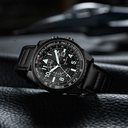 西铁城小牛皮带夜光深度防水日期显示光动能运动男表BJ7135-02E 商品图3