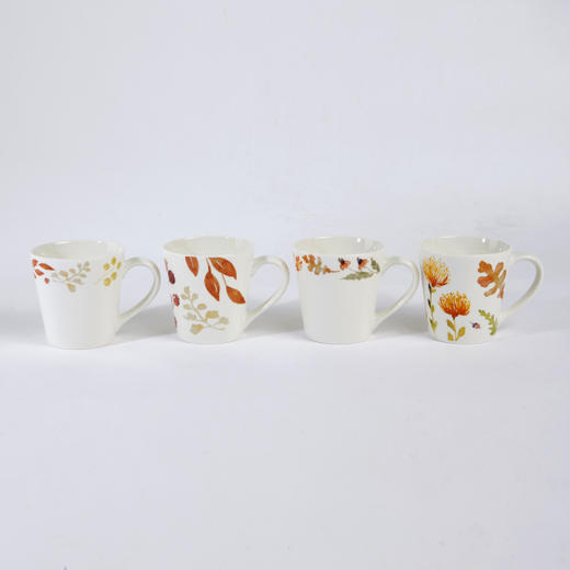 [现代住宅] 新款 韩国 叶子印花 咖啡杯 马克杯 4P 组合 300MLJPY带授权招加盟代理 商品图1