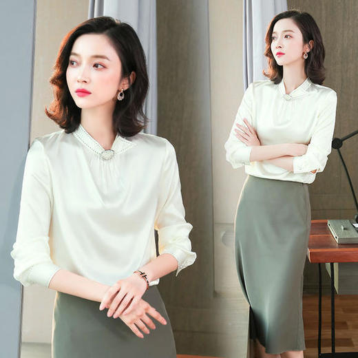 ASE-L6627纯色V领时尚真丝衬衫 商品图2